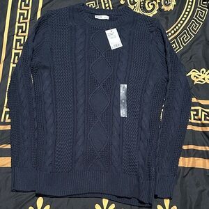 Sonoma Navy Cable Knit Crewneck Sweater